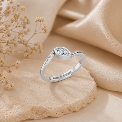 Marquise-Cut Bezel Solitaire Rhodium plated Ring