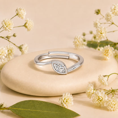 Marquise-Cut Bezel Solitaire Rhodium plated Ring