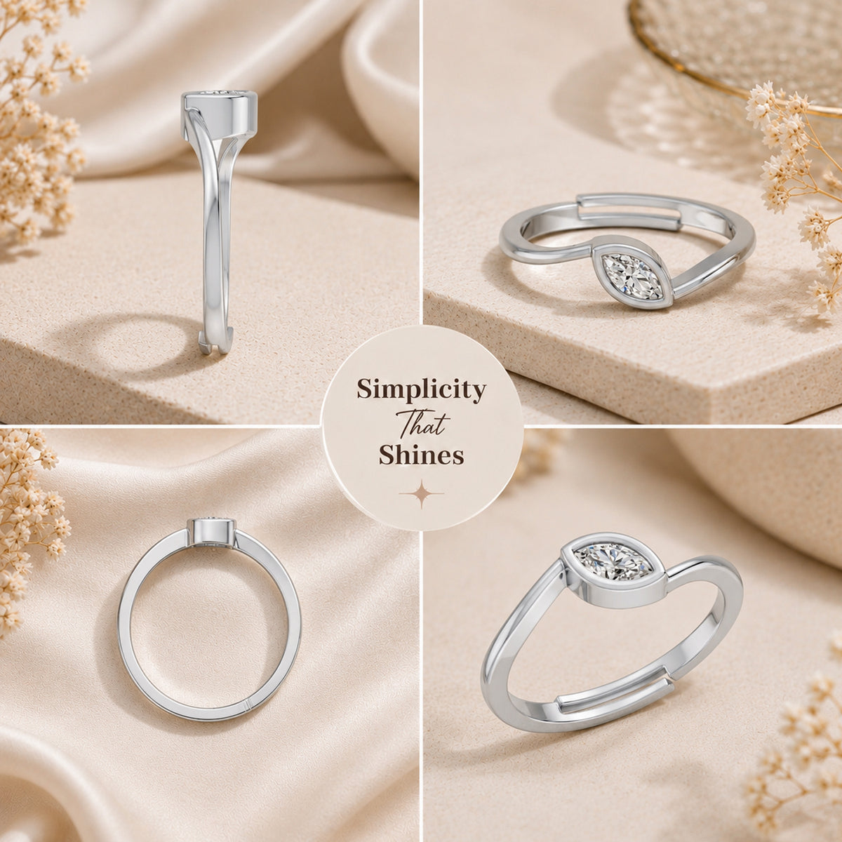 Marquise-Cut Bezel Solitaire Rhodium plated Ring