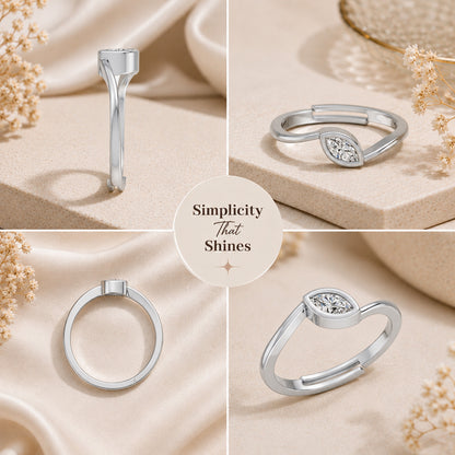 Marquise-Cut Bezel Solitaire Rhodium plated Ring