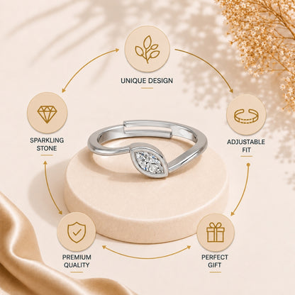 Marquise-Cut Bezel Solitaire Rhodium plated Ring