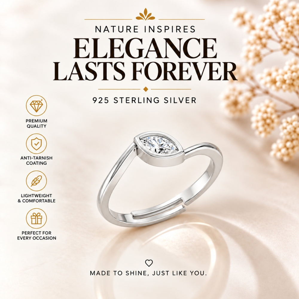 Marquise-Cut Bezel Solitaire Rhodium plated Ring