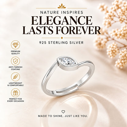 Marquise-Cut Bezel Solitaire Rhodium plated Ring