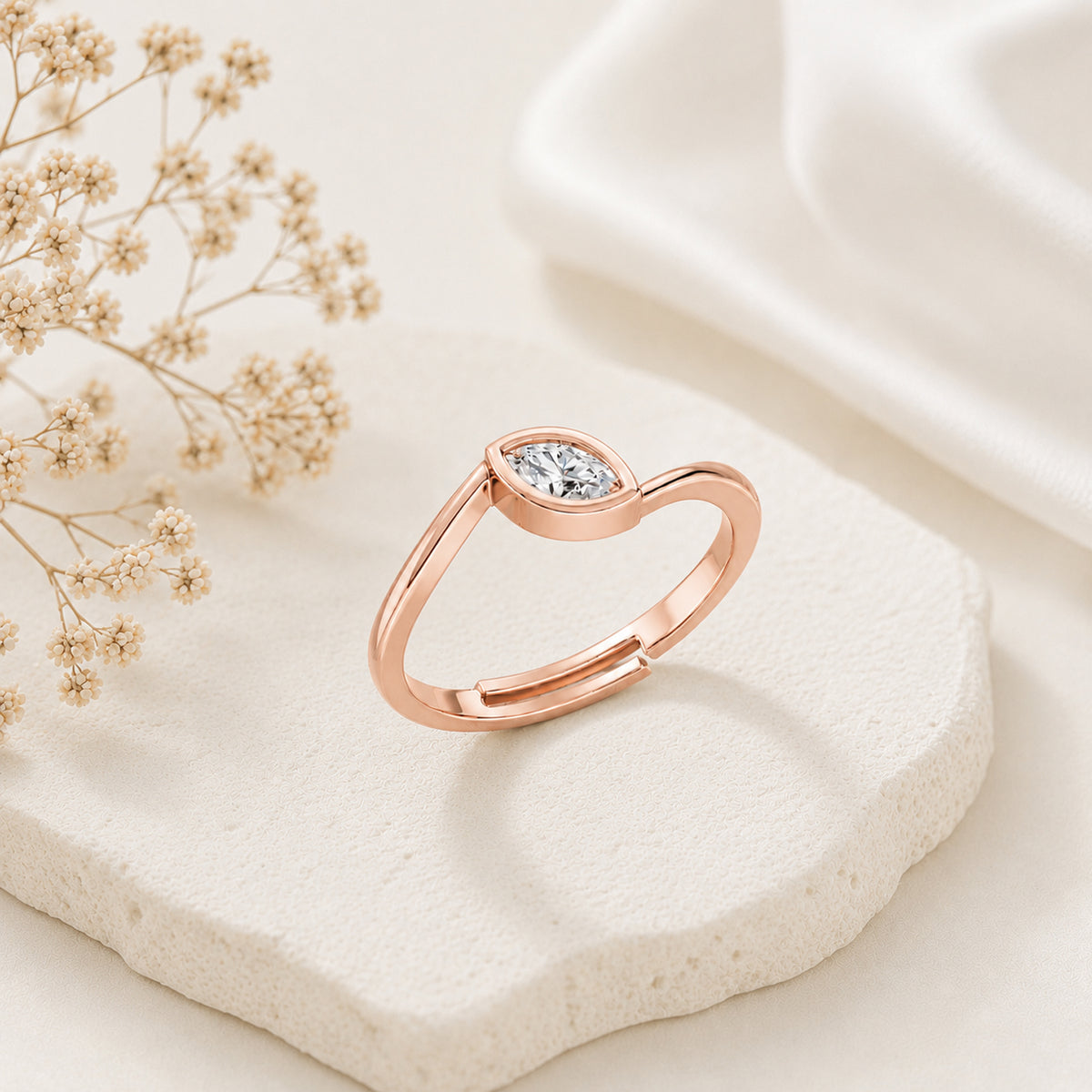 Marquise-Cut Bezel Solitaire Rose Gold plated Ring