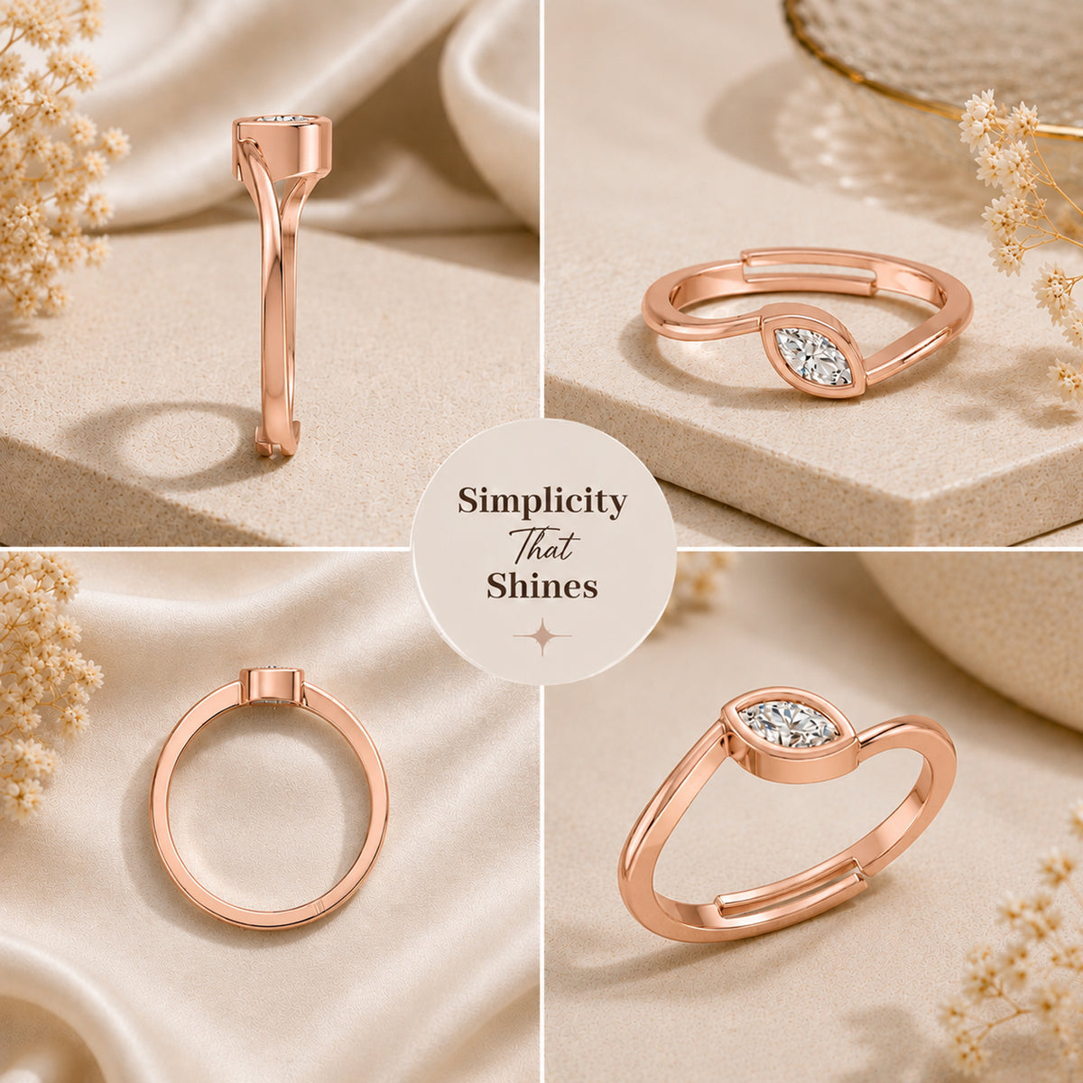 Marquise-Cut Bezel Solitaire Rose Gold plated Ring