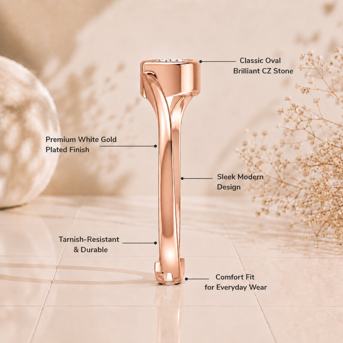 Marquise-Cut Bezel Solitaire Rose Gold plated Ring