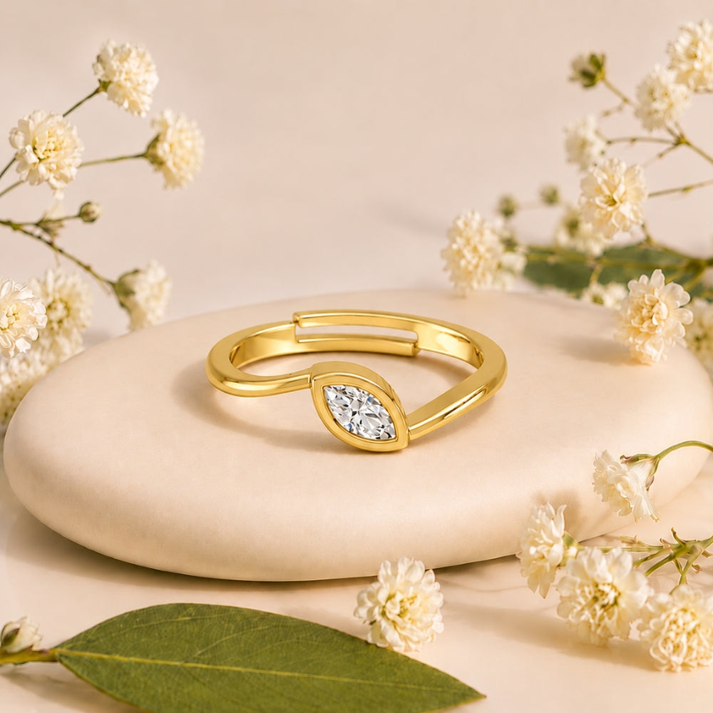 Marquise-Cut Bezel Solitaire Gold plated Ring