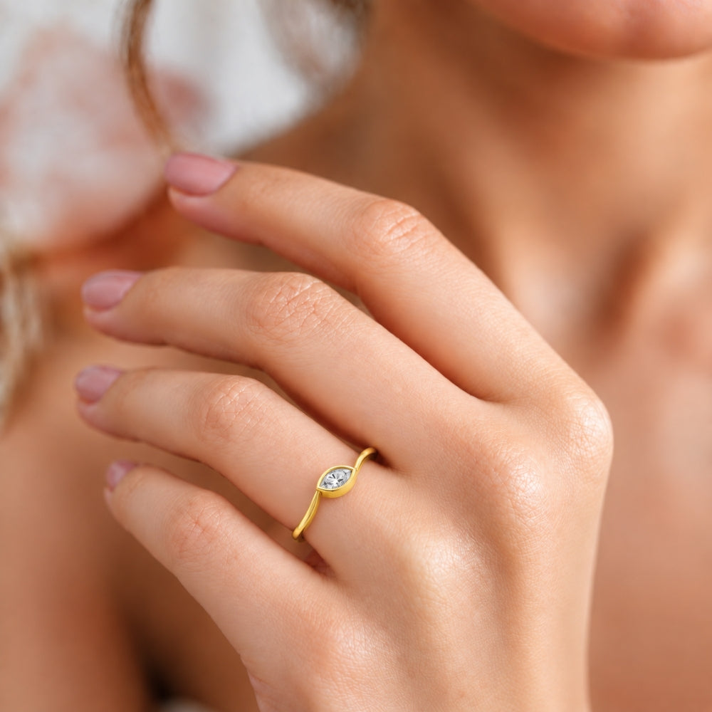 Marquise-Cut Bezel Solitaire Gold plated Ring