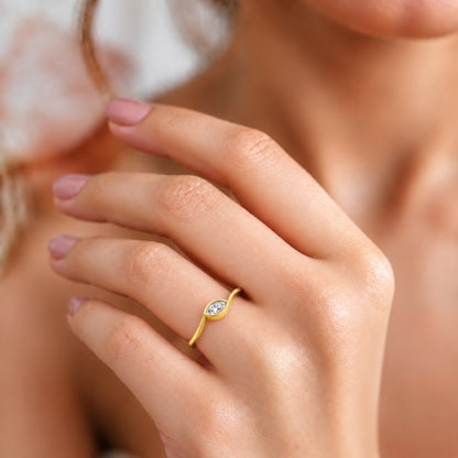 Marquise-Cut Bezel Solitaire Gold plated Ring
