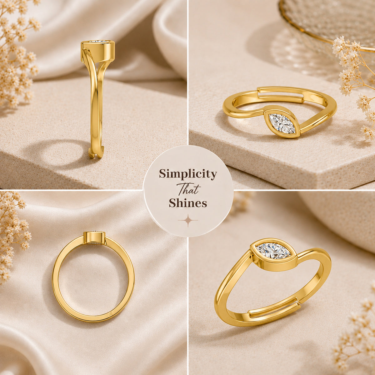 Marquise-Cut Bezel Solitaire Gold plated Ring
