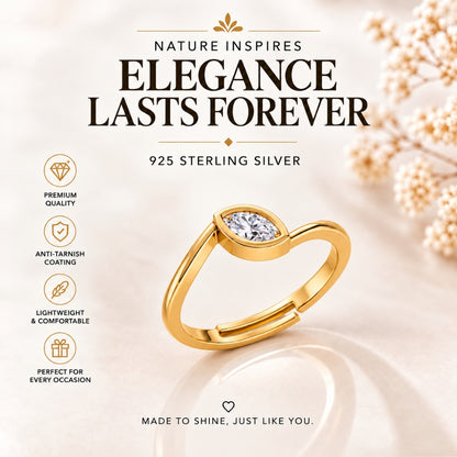 Marquise-Cut Bezel Solitaire Gold plated Ring