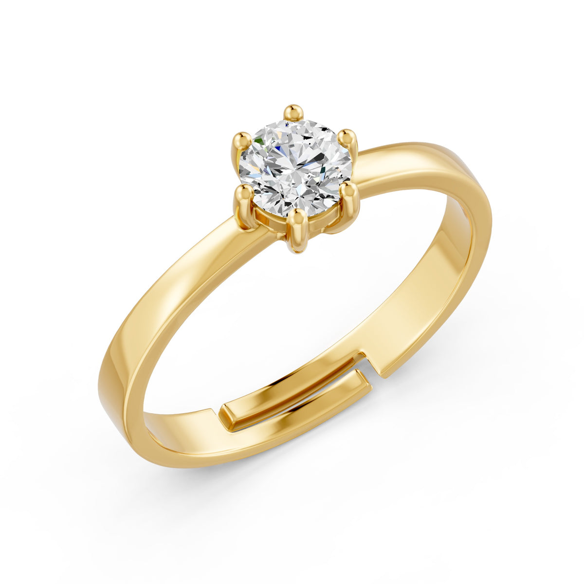 Round-Cut Six-Prong Solitaire Gold Plated 925 sterling silver Ring