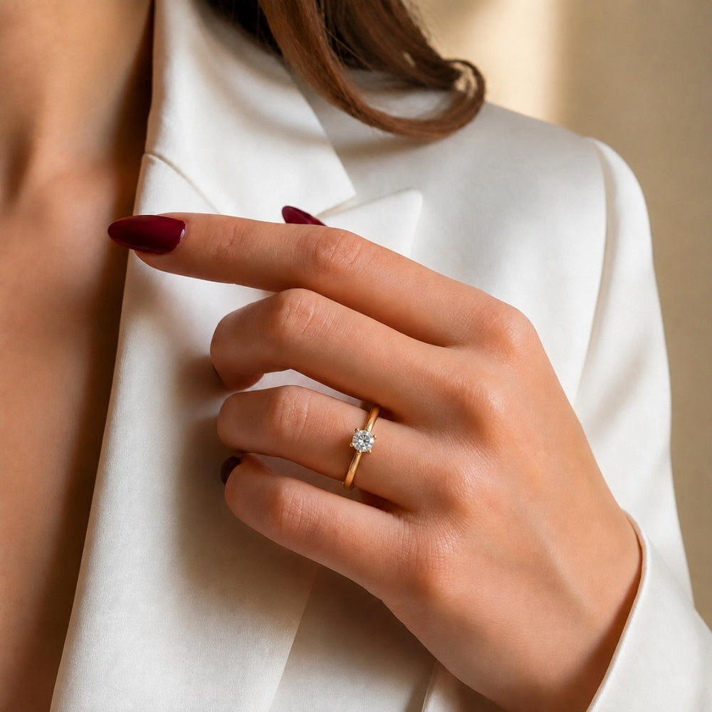 Round-Cut Six-Prong Solitaire Gold Plated 925 sterling silver Ring