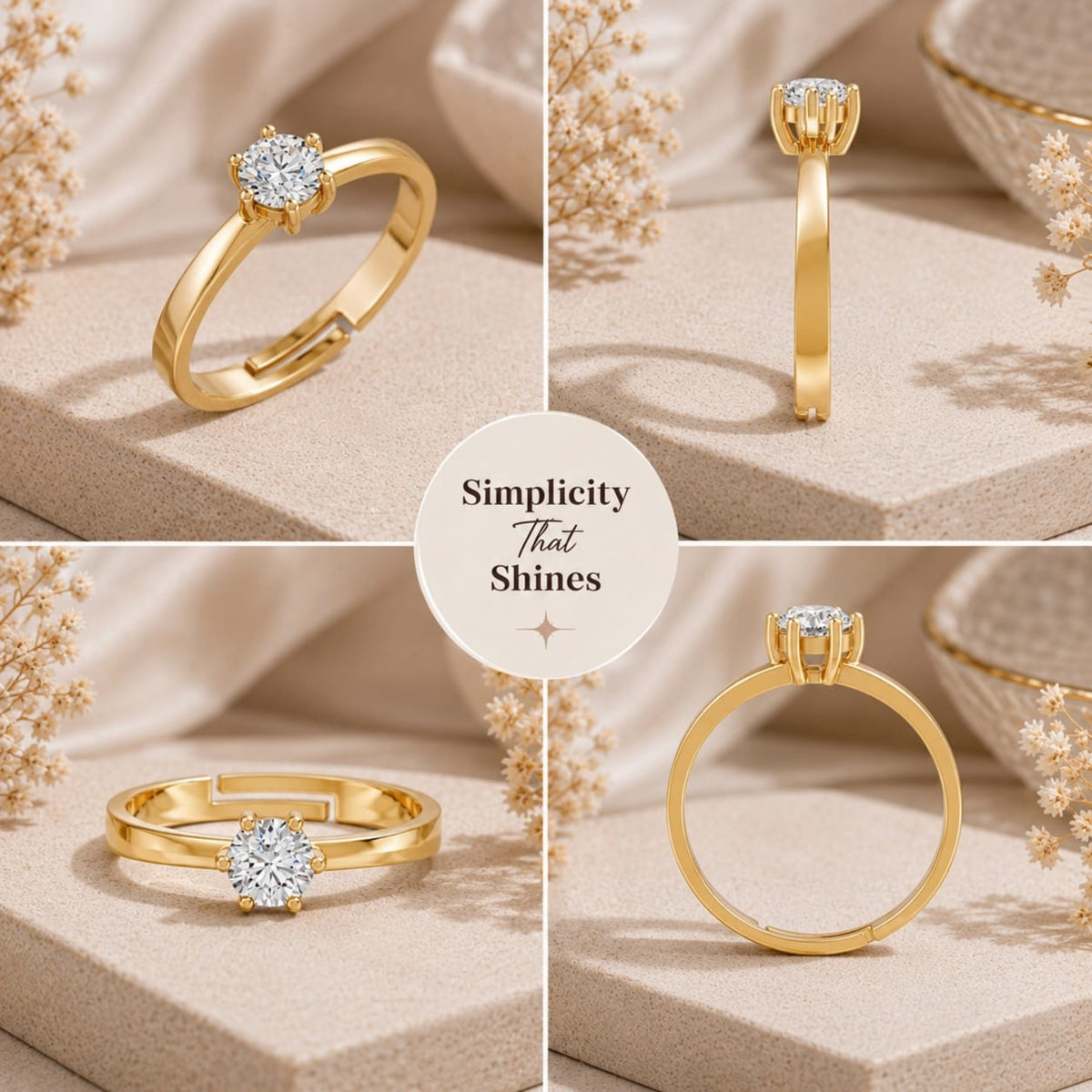 Round-Cut Six-Prong Solitaire Gold Plated 925 sterling silver Ring