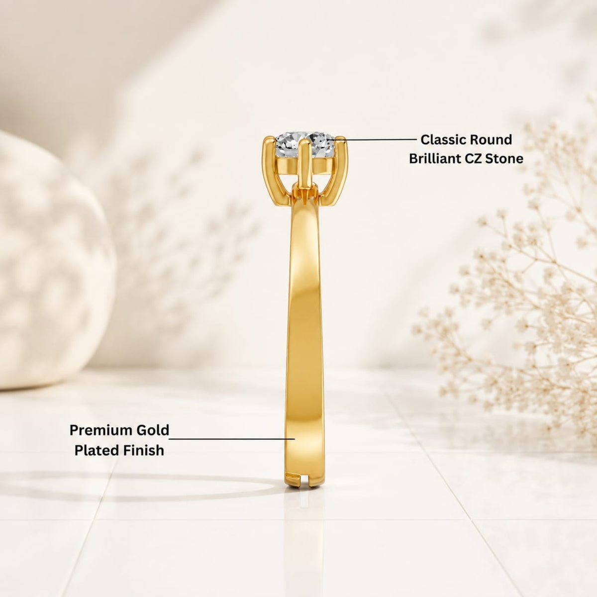 Round-Cut Six-Prong Solitaire Gold Plated 925 sterling silver Ring