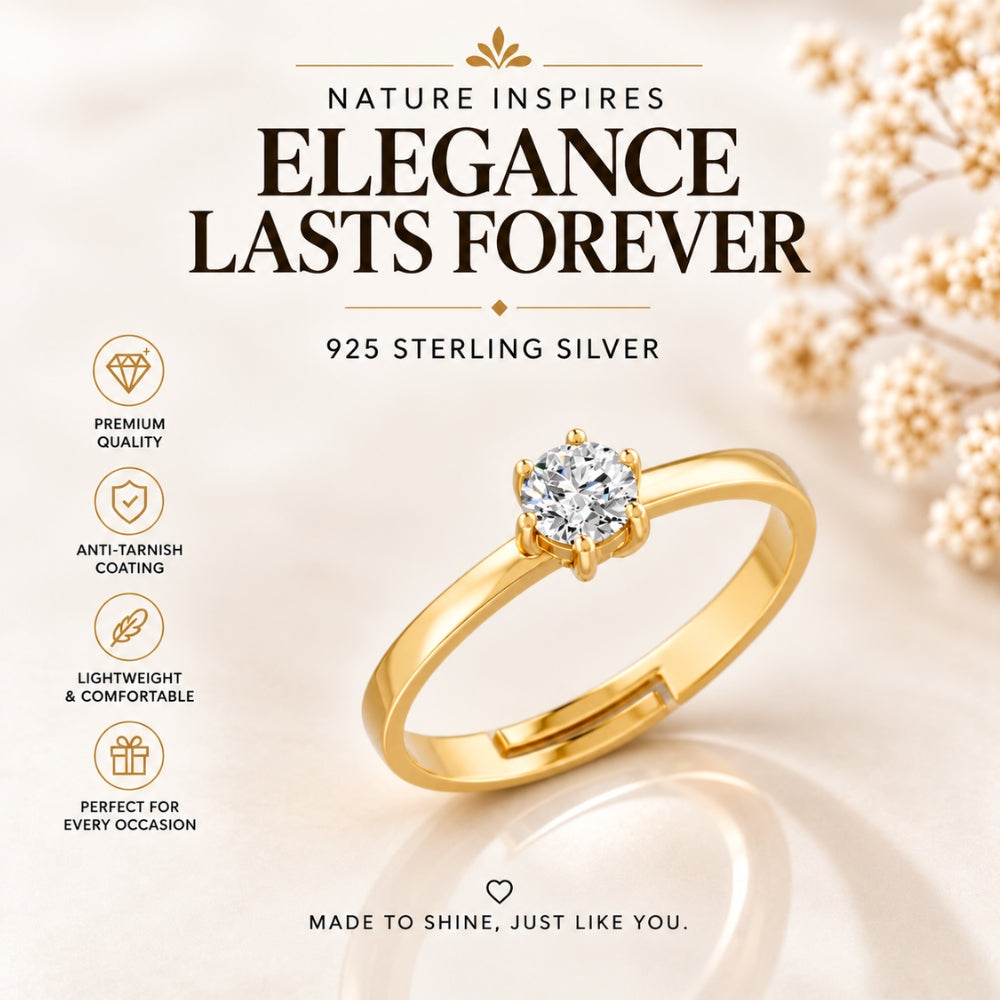 Round-Cut Six-Prong Solitaire Gold Plated 925 sterling silver Ring