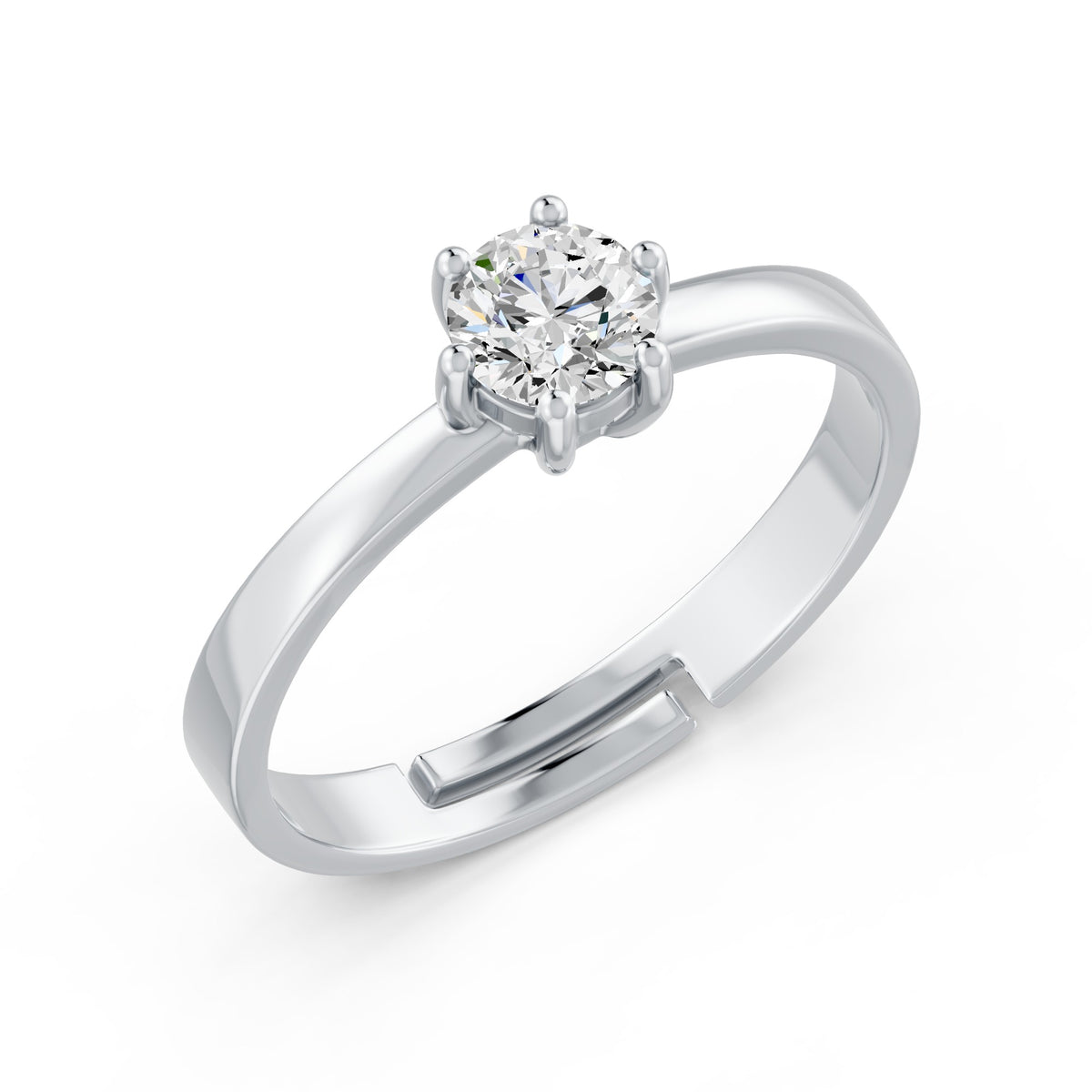 Round-Cut Six-Prong Solitaire Rhodium Plated 925 sterling silver Ring