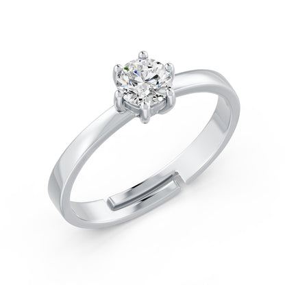 Round-Cut Six-Prong Solitaire Rhodium Plated 925 sterling silver Ring