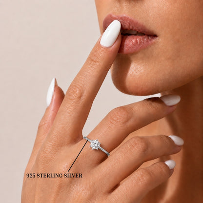 Round-Cut Six-Prong Solitaire Rhodium Plated 925 sterling silver Ring