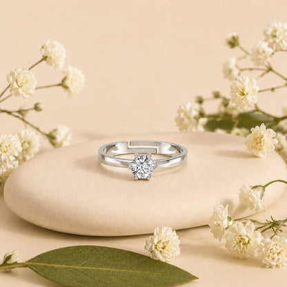 Round-Cut Six-Prong Solitaire Rhodium Plated 925 sterling silver Ring
