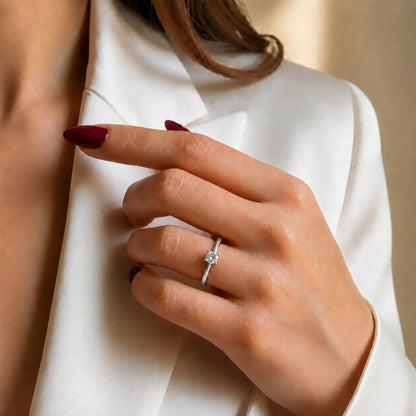 Round-Cut Six-Prong Solitaire Rhodium Plated 925 sterling silver Ring