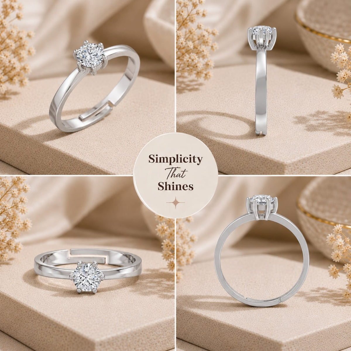 Round-Cut Six-Prong Solitaire Rhodium Plated 925 sterling silver Ring