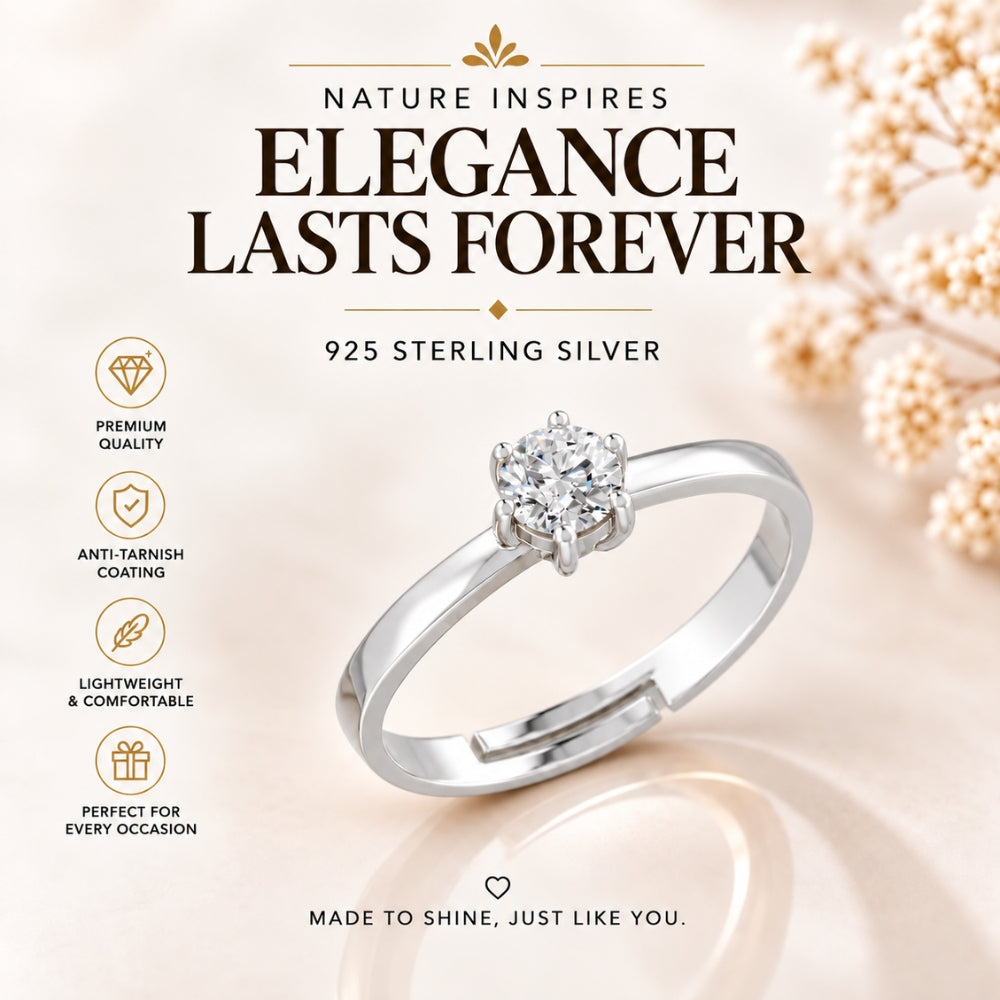 Round-Cut Six-Prong Solitaire Rhodium Plated 925 sterling silver Ring