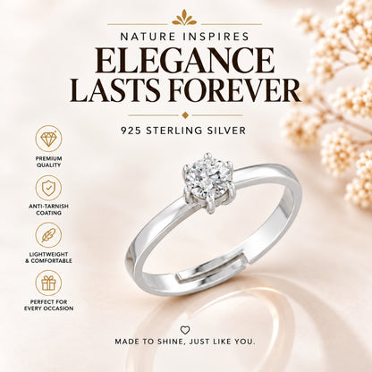 Round-Cut Six-Prong Solitaire Rhodium Plated 925 sterling silver Ring