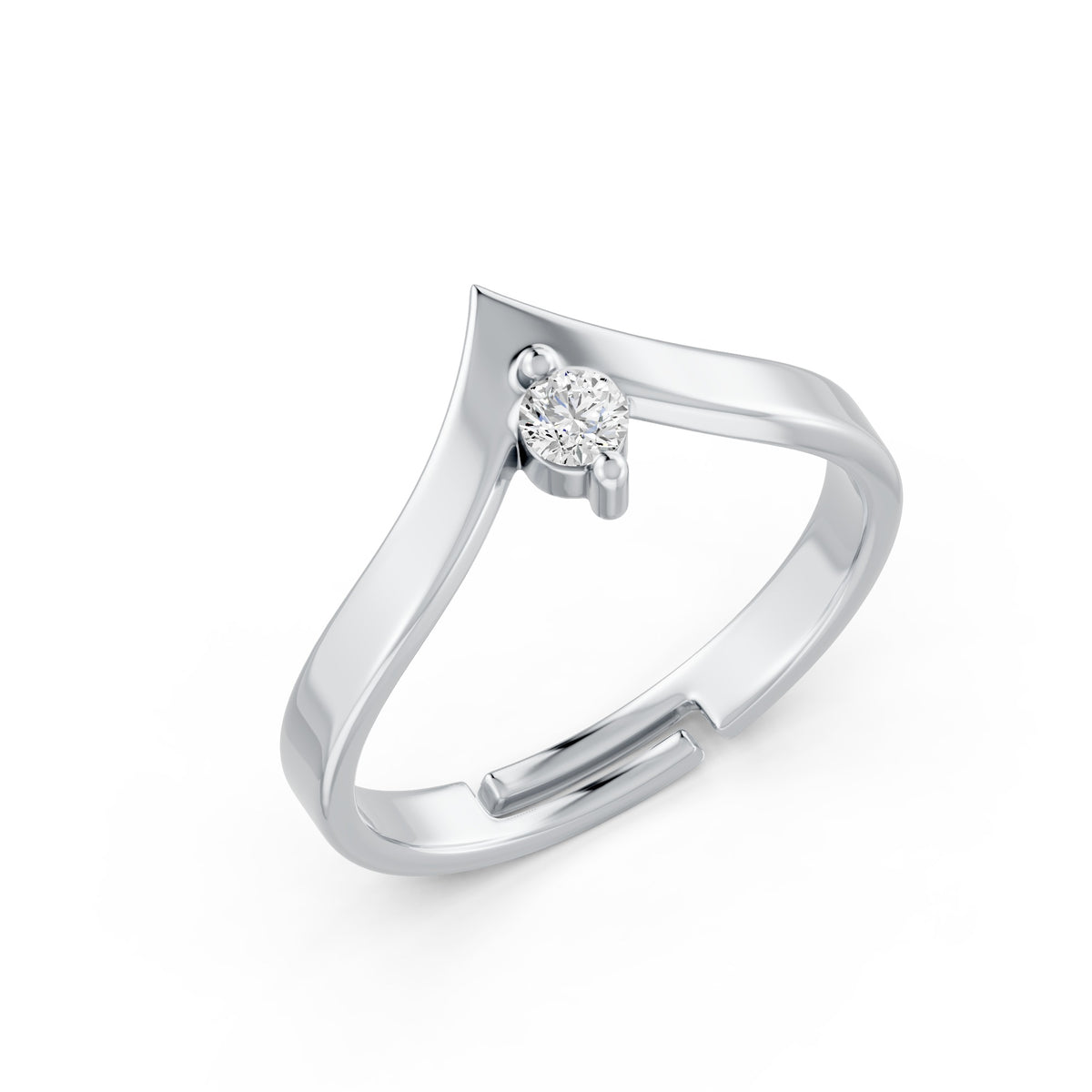 V-Shaped Round Solitaire Rhodium plated 925 sterling silver Ring