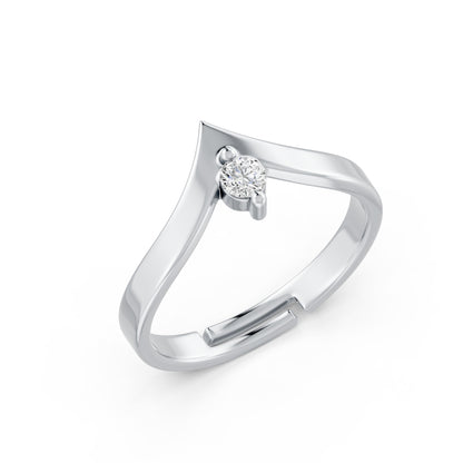 V-Shaped Round Solitaire Rhodium plated 925 sterling silver Ring