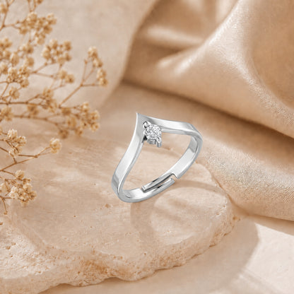 V-Shaped Round Solitaire Rhodium plated 925 sterling silver Ring