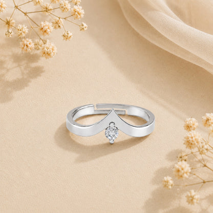 V-Shaped Round Solitaire Rhodium plated 925 sterling silver Ring
