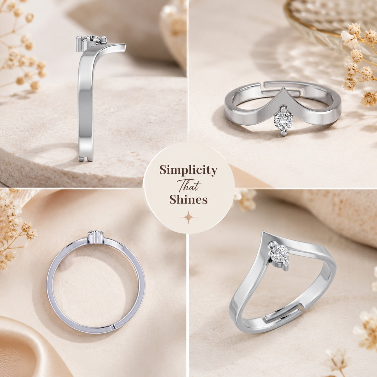 V-Shaped Round Solitaire Rhodium plated 925 sterling silver Ring