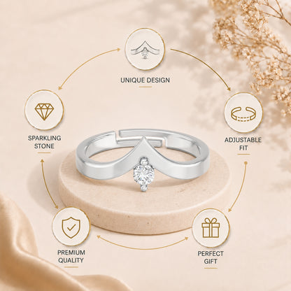 V-Shaped Round Solitaire Rhodium plated 925 sterling silver Ring