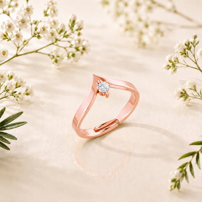 V-Shaped Round Solitaire Rose Gold plated 925 sterling silver Ring