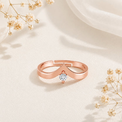 V-Shaped Round Solitaire Rose Gold plated 925 sterling silver Ring