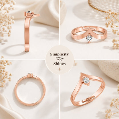 V-Shaped Round Solitaire Rose Gold plated 925 sterling silver Ring