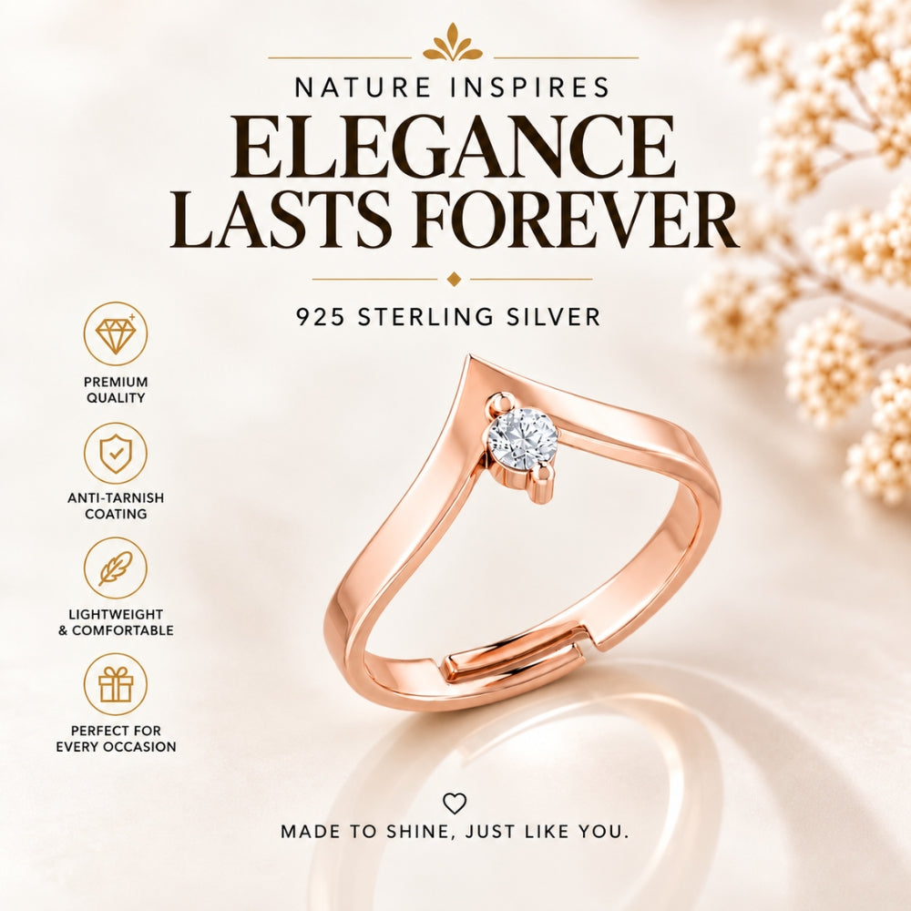 V-Shaped Round Solitaire Rose Gold plated 925 sterling silver Ring