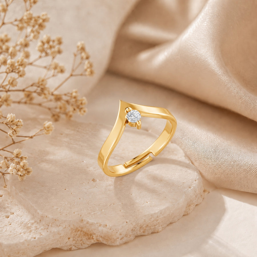 V-Shaped Round Solitaire Gold plated 925 sterling silver Ring