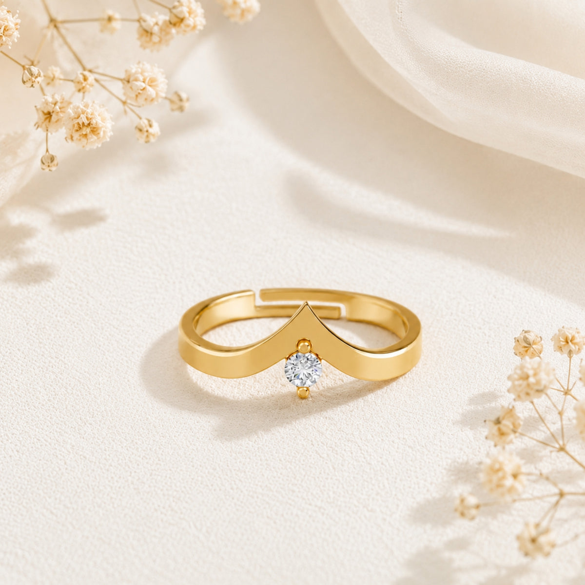 V-Shaped Round Solitaire Gold plated 925 sterling silver Ring