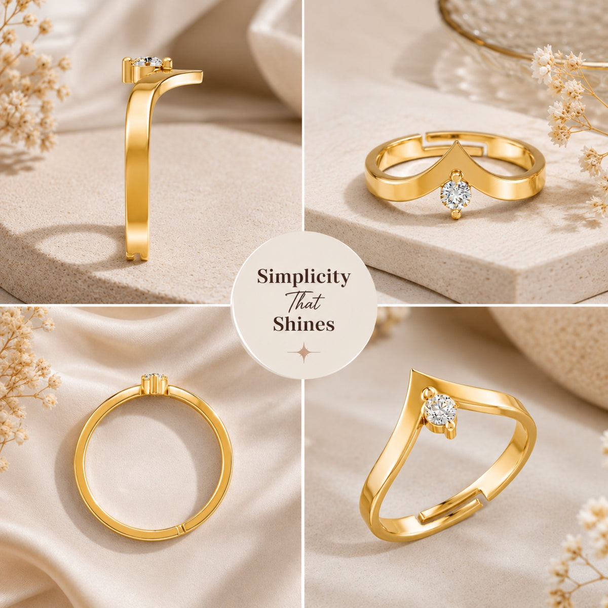 V-Shaped Round Solitaire Gold plated 925 sterling silver Ring