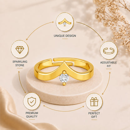 V-Shaped Round Solitaire Gold plated 925 sterling silver Ring