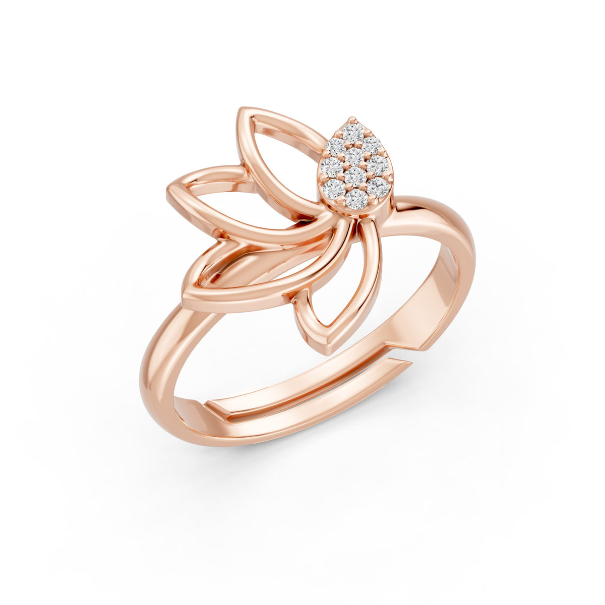 Pavé Teardrop Leaf Rose Gold Plated 925 sterling silver Ring