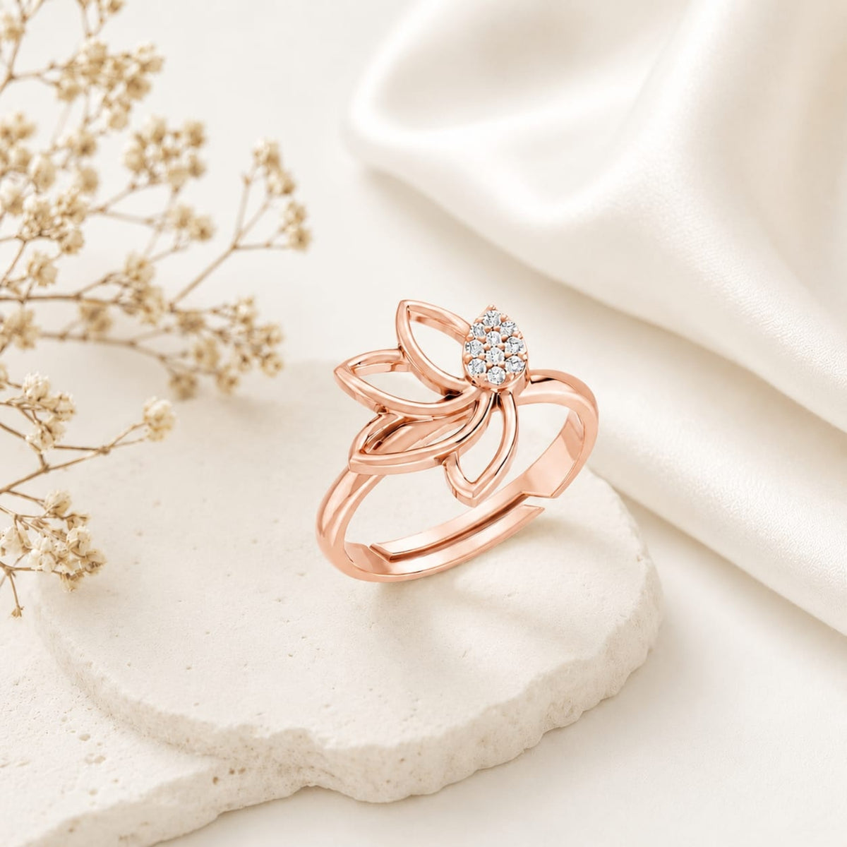 Pavé Teardrop Leaf Rose Gold Plated 925 sterling silver Ring