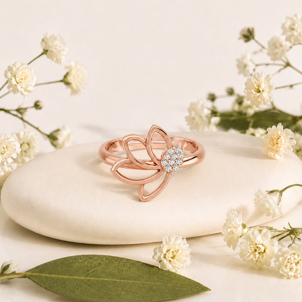 Pavé Teardrop Leaf Rose Gold Plated 925 sterling silver Ring
