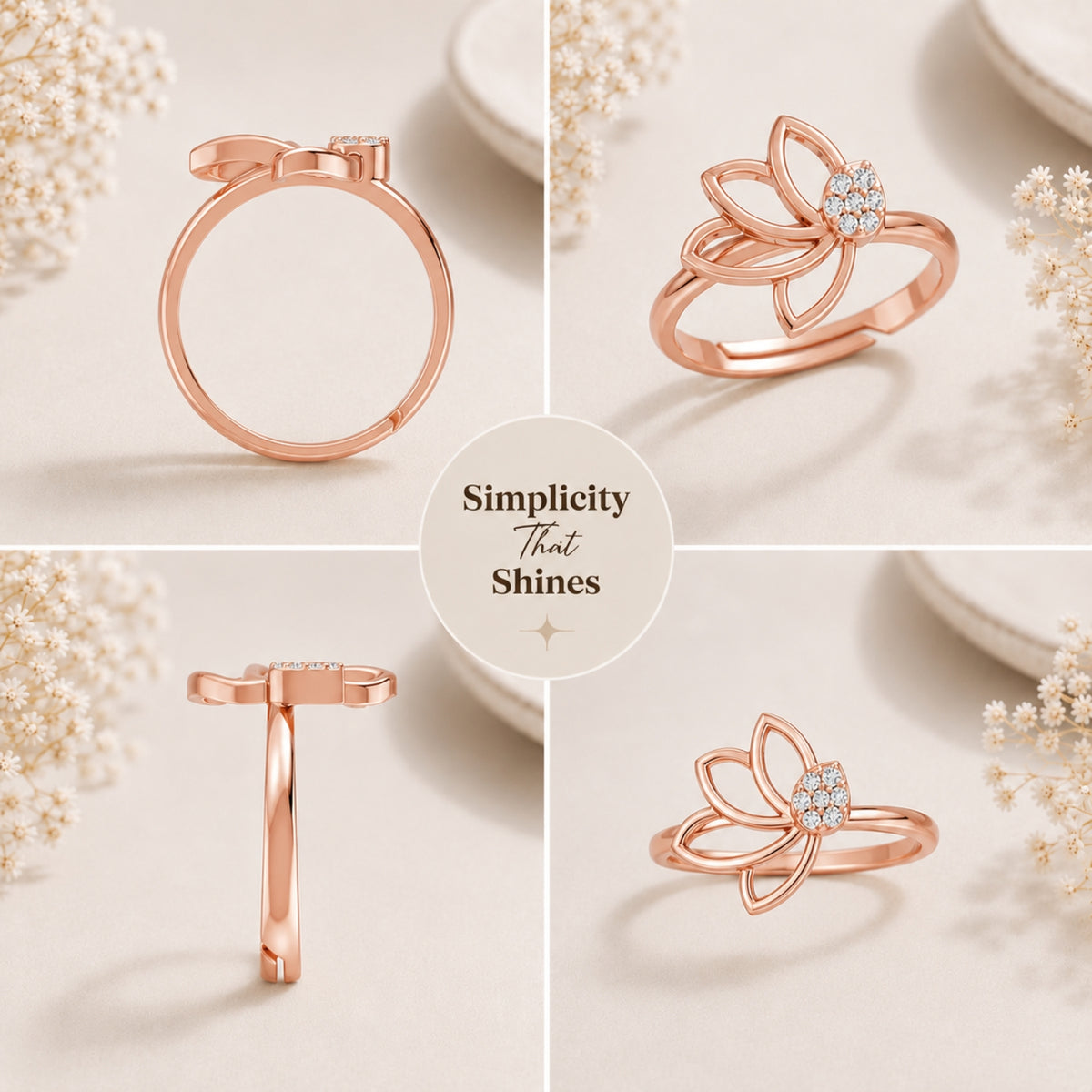 Pavé Teardrop Leaf Rose Gold Plated 925 sterling silver Ring