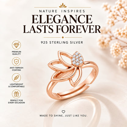 Pavé Teardrop Leaf Rose Gold Plated 925 sterling silver Ring