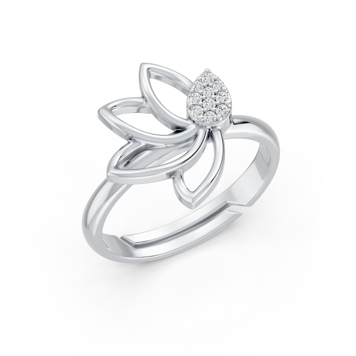Pavé Teardrop Leaf Rhodium Plated 925 sterling silver Ring