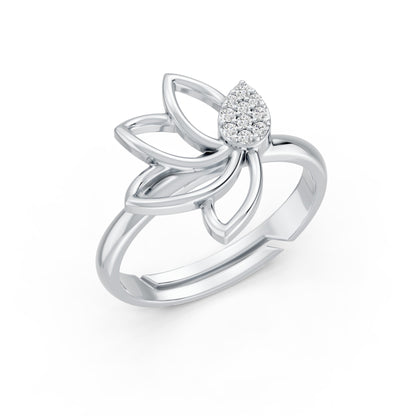Pavé Teardrop Leaf Rhodium Plated 925 sterling silver Ring