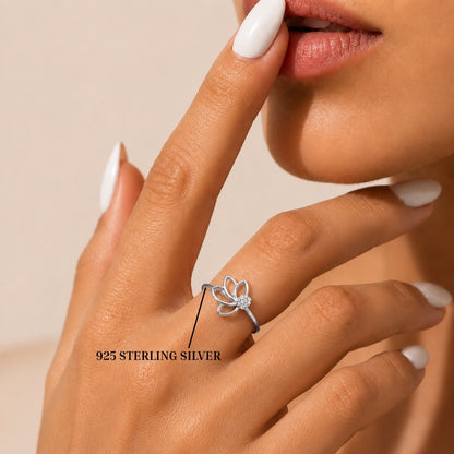 Pavé Teardrop Leaf Rhodium Plated 925 sterling silver Ring